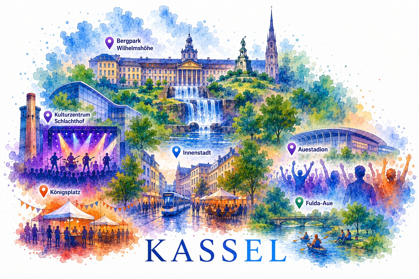 Kassel – Aquarell-Stadtansicht
